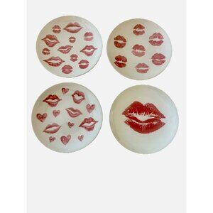 Hand-painted Valentine's Appetizer Plates (4) - Lips by Maxcera - Valentine's